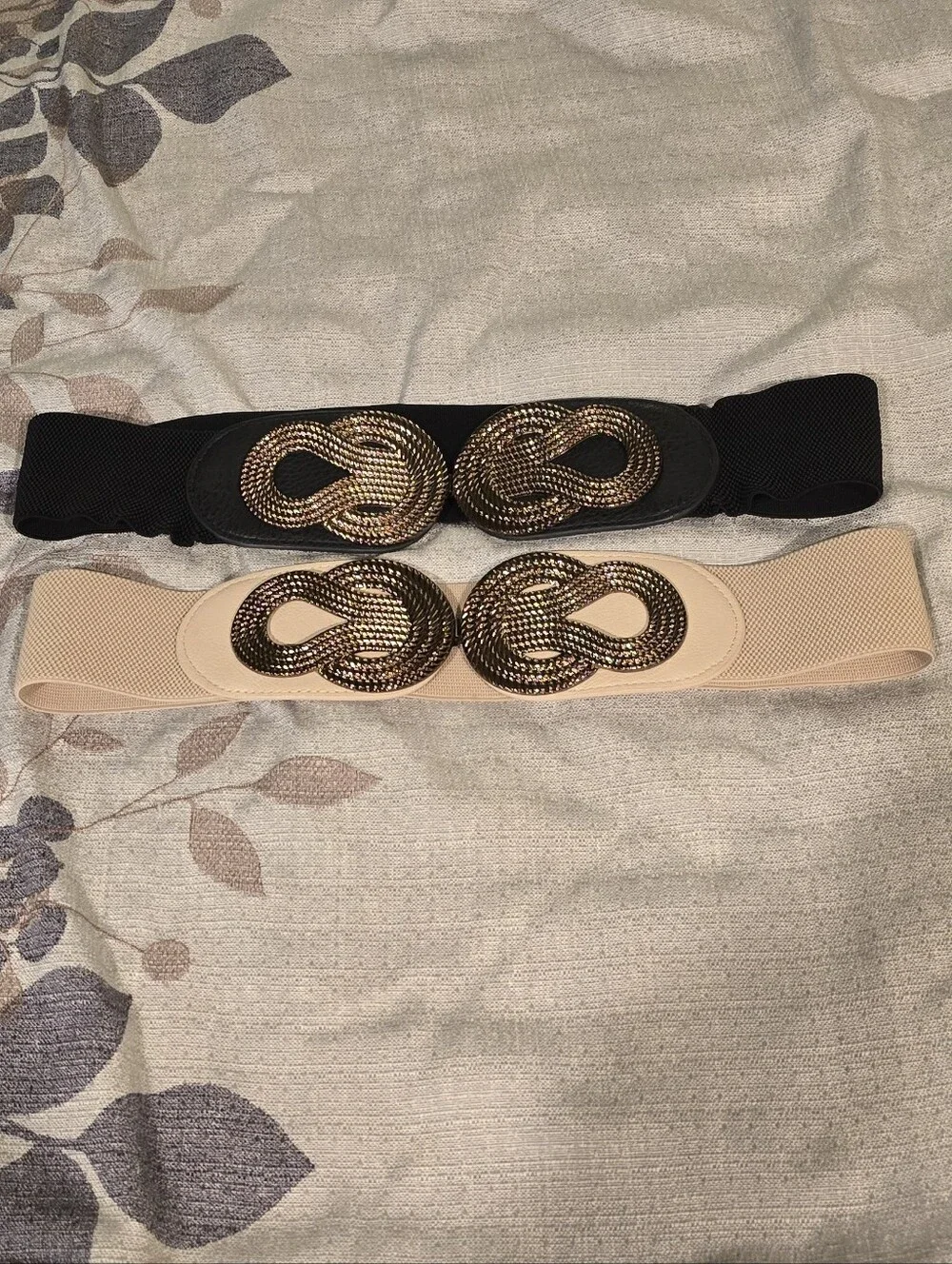 ​2 Pack Women's Wide Elastic Stretch Belts Gold Knot Interlocking Buckle